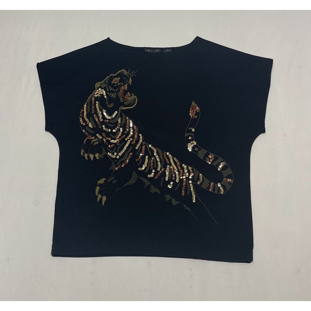Chez Vee Shirt - Beaded  Tiger  - Size M
